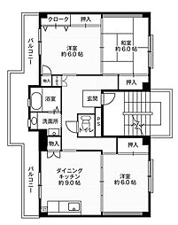 ビレッジハウス大島1号棟 3DKの間取図画像