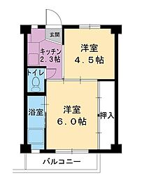 ビレッジハウス宇ノ気1号棟 2Kの間取図画像