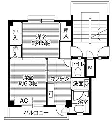 ビレッジハウス北茨城2号棟 2Kの間取図画像