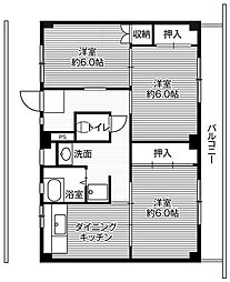 ビレッジハウス太閤山2号棟 3DKの間取図画像