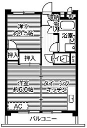 ビレッジハウス向台タワー 2DKの間取図画像