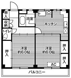 ビレッジハウス根岸2 2DKの間取図画像