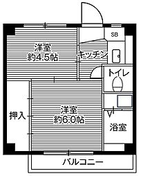 ビレッジハウス川井宿6号棟 2Kの間取図画像