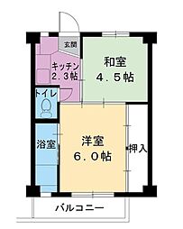 ビレッジハウス壬生1棟 2Kの間取図画像
