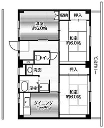 ビレッジハウス荒川2号棟 3DKの間取図画像