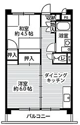 ビレッジハウス向台タワー 2DKの間取図画像