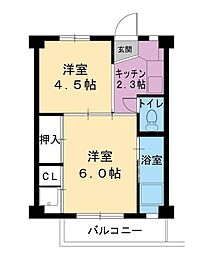 ビレッジハウス氏家1 2Kの間取図画像
