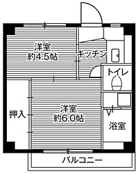 ビレッジハウス菅田4号棟 2Kの間取図画像