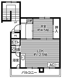 ビレッジハウス美園1号棟 1LDKの間取図画像