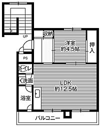 ビレッジハウス赤平2号棟 1LDKの間取図画像