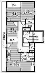 ビレッジハウス春光1 3LDKの間取図画像