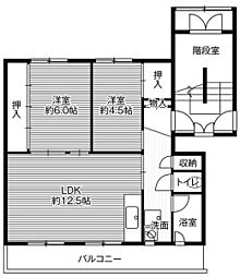ビレッジハウス川沿2 2LDKの間取図画像