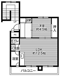 ビレッジハウス宮の沢6号棟 1LDKの間取図画像