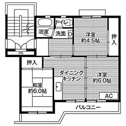 ビレッジハウス門田2号棟 3DKの間取図画像