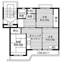 ビレッジハウス門田2号棟 3DKの間取図画像