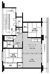ビレッジハウス中田南1号棟 3DKの間取図画像