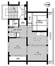 ビレッジハウスむつ 3DKの間取図画像