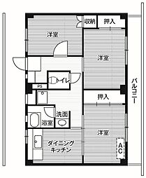 ビレッジハウス釜石4号棟 3DKの間取図画像