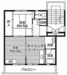 ビレッジハウス中桜田2号棟 2DKの間取図画像