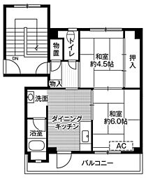 ビレッジハウス長内1 2DKの間取図画像