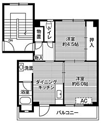 ビレッジハウス中新田1号棟 2DKの間取図画像