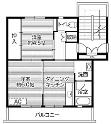 ビレッジハウス前沢2号棟 4階2DKの間取り