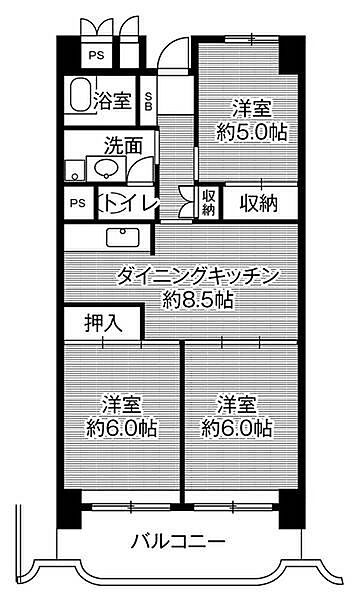 ビレッジハウス岐阜タワー1号棟 0916｜岐阜県岐阜市西中島５丁目(賃貸マンション3DK・9階・60.36㎡)の写真 その2