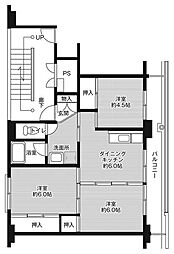 ビレッジハウス山王1号棟 3DKの間取図画像