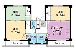 ビレッジハウス石巻1号棟 3DKの間取図画像