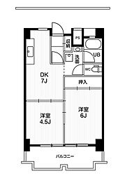 ビレッジハウス一宮タワー1号棟 2DKの間取図画像