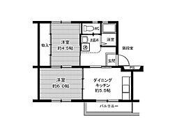 ビレッジハウス笹川8棟 2DKの間取図画像