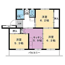 ビレッジハウス神岡1号棟 3DKの間取図画像