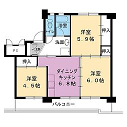 ビレッジハウス御前崎1号棟 3DKの間取図画像