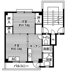 ビレッジハウス新居1号棟 2Kの間取図画像