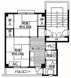 ビレッジハウス湖西第二2号棟 2Kの間取図画像