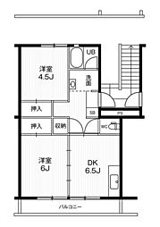 ビレッジハウス井之口2号棟 2DKの間取図画像