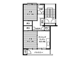 ビレッジハウス笹川27棟 2DKの間取図画像