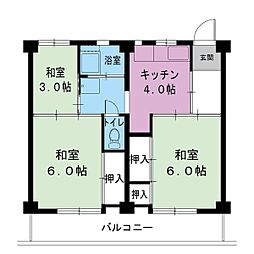 ビレッジハウス大村1号棟 3DKの間取図画像