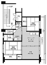ビレッジハウスつるみ2号棟 3DKの間取図画像