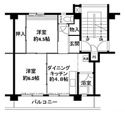 ビレッジハウス鳴滝2号棟 2DKの間取図画像