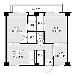 ビレッジハウス東二見4号棟 3DKの間取図画像