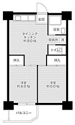 ビレッジハウス泉北栂タワー 2DKの間取図画像