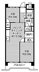 ビレッジハウス港島タワー 2LDKの間取図画像