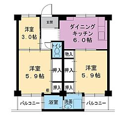 ビレッジハウス宮の前3号棟 3DKの間取図画像