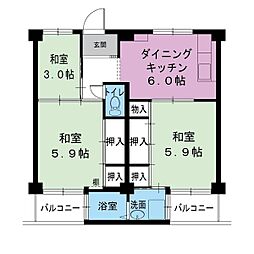 ビレッジハウス見瀬2号棟 3DKの間取図画像