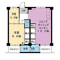 ビレッジハウス見瀬3号棟 2LDKの間取図画像