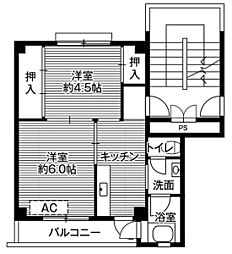 ビレッジハウス立江2 2Kの間取図画像