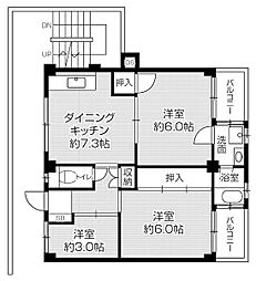 ビレッジハウス私部3号棟 3DKの間取図画像