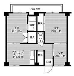 ビレッジハウス東二見6号棟 3DKの間取図画像