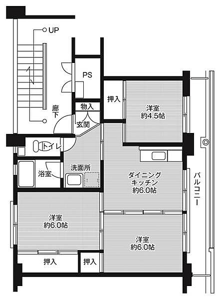 ビレッジハウス石生2号棟 0404｜兵庫県丹波市氷上町石生(賃貸マンション3DK・4階・53.08㎡)の写真 その2